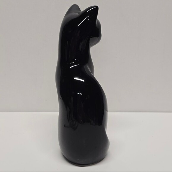 Vintage Black Glazed Ceramic Siamese Cat Figurine MCM Halloween Decor - Picture 7 of 9